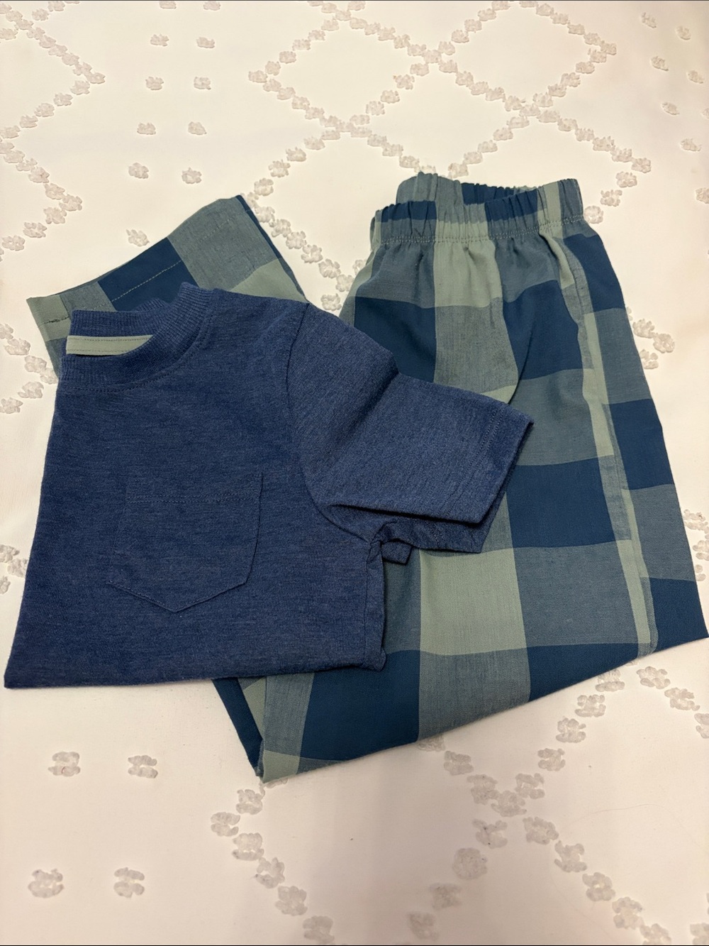 George Navy Blue Tee with Teal and Navy Plaid Pajama Set